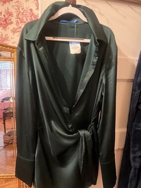 JMgLaughlin Satin Wrap Blouse Jacket - Deep Green